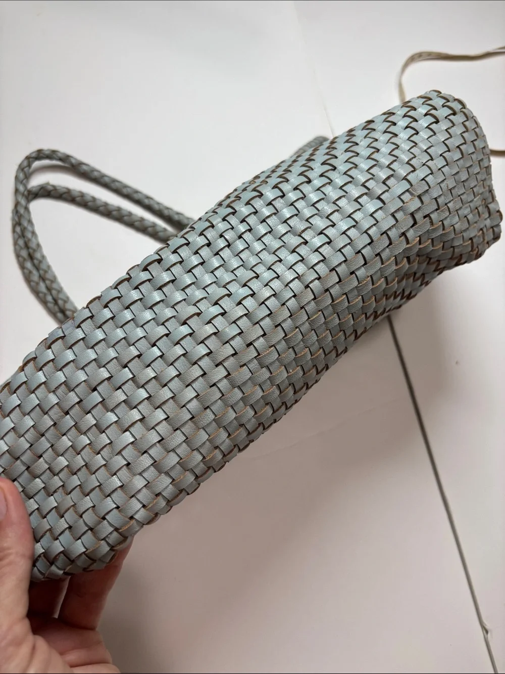 Anthropology Aqua Blue Leather Woven Purse